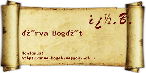 Árva Bogát névjegykártya